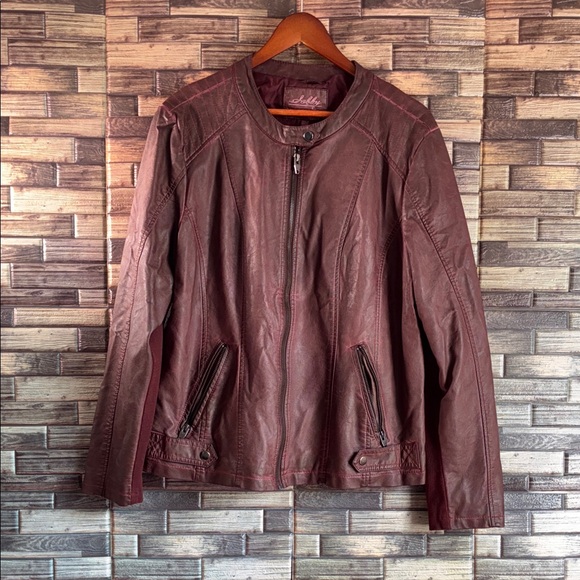 EUC Sebby Collection Women's Faux Leather Moto Jacket Size XL Burgundy - Picture 1 of 10
